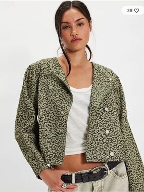 The Tiny big sister free people Olive green floral Cropped Jacket denim size 38